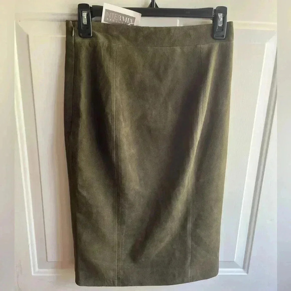 Intermix NWT $395 Dana Suede High Waist Olive green Pencil Slit Skirt Size Small - Picture 4 of 8